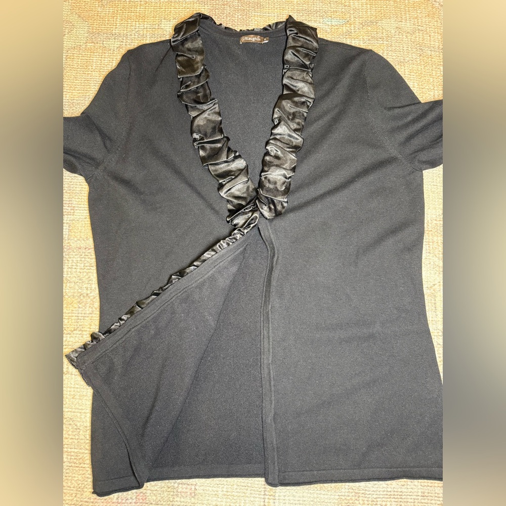 Chic Black Ruffled Cardigan - Picture 2 of 5